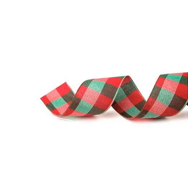 Fita Aramada Xadrez - Verde e Vermelho - 6,3cm x 9,14m  - 1 unidade - Cromus - Rizzo