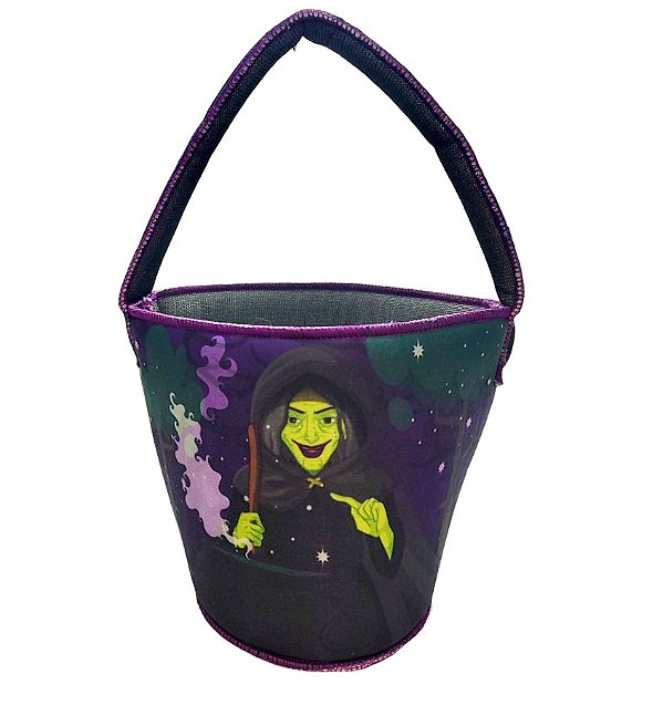 Baldinho de Halloween em Tecido - Bruxa - 16x22cm - 1 unidade - Rizzo