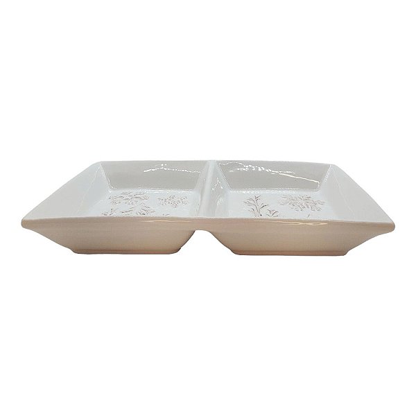 Petisqueira Decorativa de Natal de Cerâmica - Retangular Floresta Branca - 26x15cm - 1 unidade - Rizzo