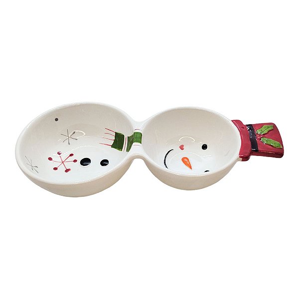 Bandeja Decorativa de Natal de Cerâmica - Boneco de Neve - 23x11cm - 1 unidade - Rizzo