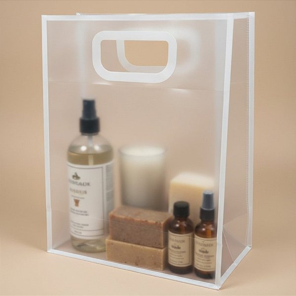Sacola Transparente PVC com Alça - Branca - 40x30x12cm - 1 unidade - Rizzo
