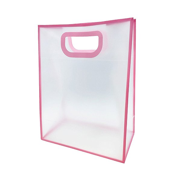 Sacola Transparente PVC com Alça - Rosa - 25x30x15cm - 1 unidade - Rizzo