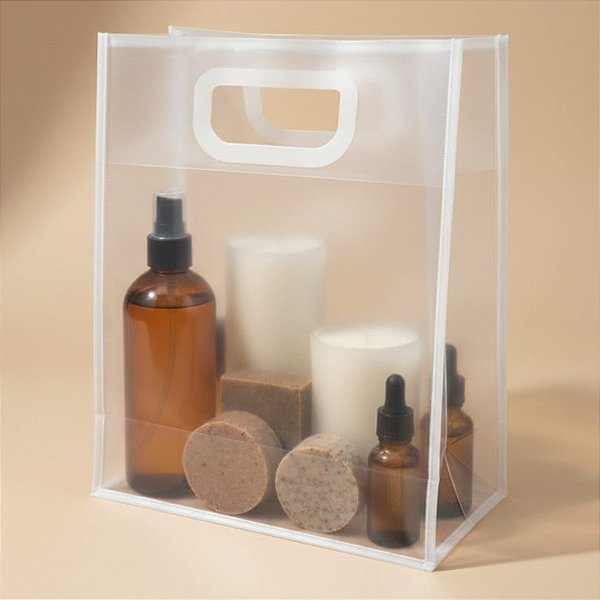 Sacola Transparente PVC com Alça - Branca - 21x27x11cm - 1 unidade - Rizzo