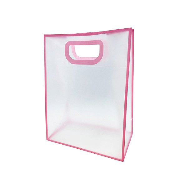 Sacola Transparente PVC com Alça - Rosa - 21x27x11cm - 1 unidade - Rizzo