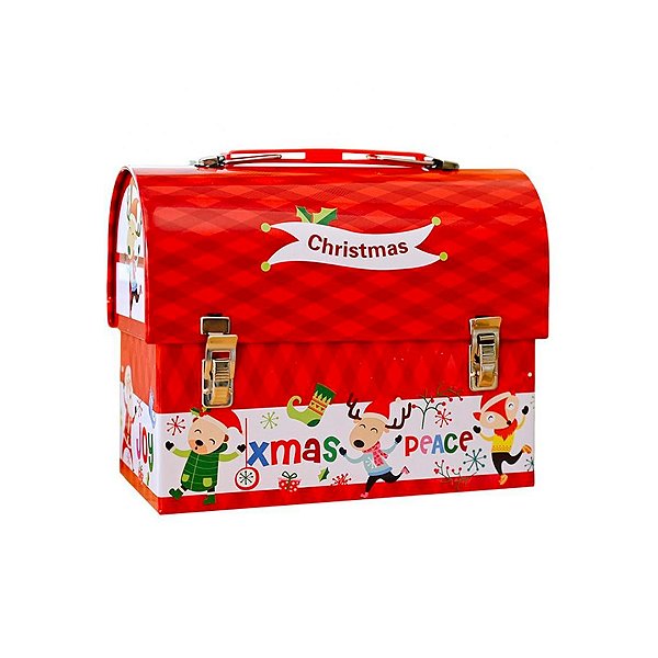 Lata de Metal de Natal - Caixa Maleta Vermelho - 17cm - 1 unidade - Rizzo