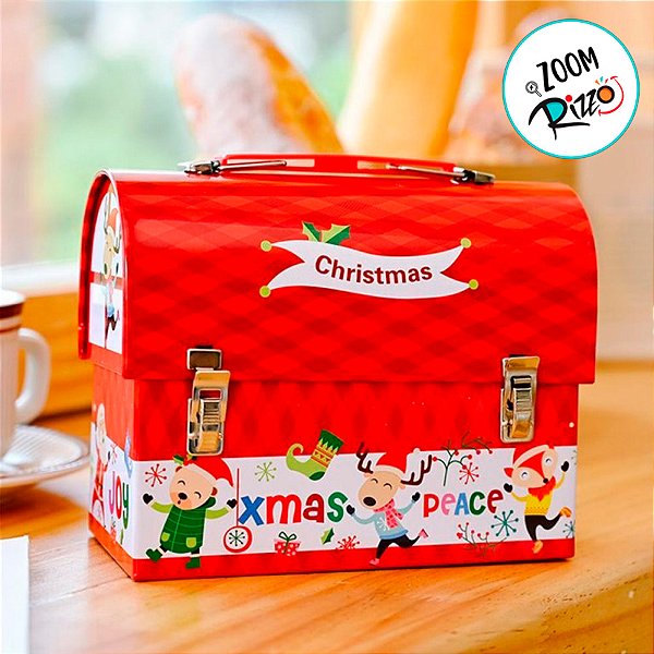 Lata de Metal de Natal - Caixa Maleta Vermelho - 17cm - 1 unidade - Rizzo
