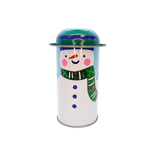 Lata de Metal de Natal - Boneco de Neve com Cachecol Verde - 11cm - 1 unidade - Rizzo