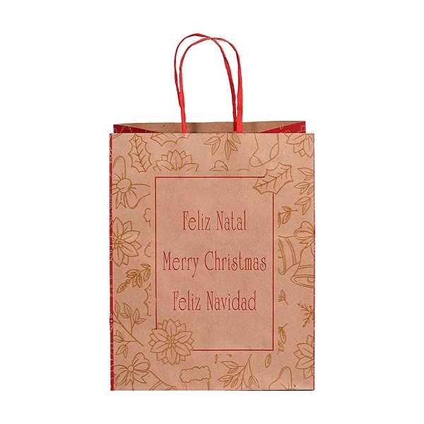 Sacola de Papel - 27x20x33cm - Feliz Navidad - Ref.7366 - 10 unidades - WMA - Rizzo