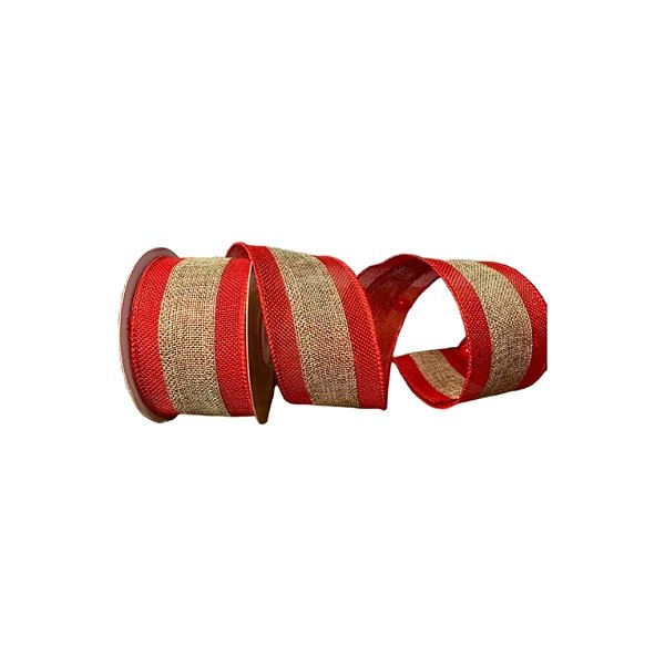 Fita Aramada Decorativa de Natal - Juta Com Vermelho - 6,3cmx9,14m - 1 unidade - Rizzo