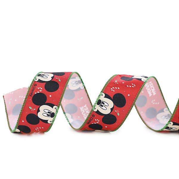 Fita Decorativa Aramada de Natal - Mickey - 3,8cm x 9,14m - 1 unidade - Cromus - Rizzo