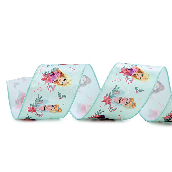 Fita Decorativa Aramada de Natal - Princesas Verde Água - 6,3cm x 9,14m - 1 unidade - Cromus - Rizzo