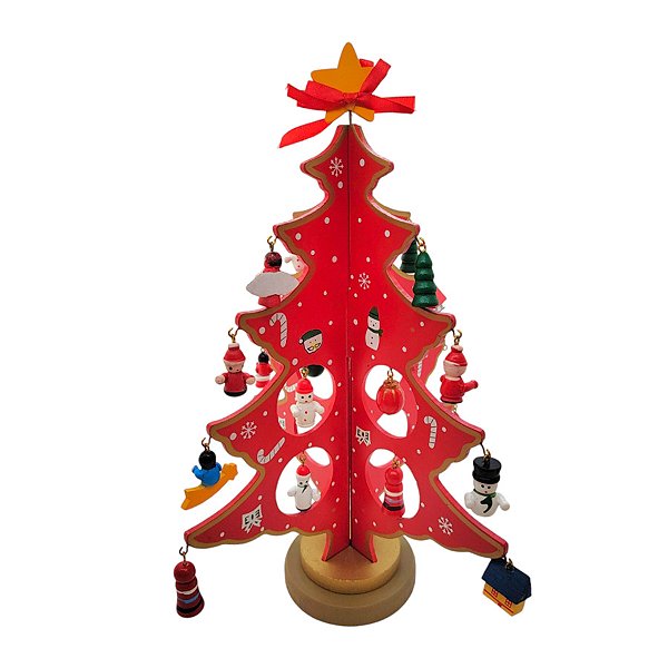 Enfeite de Madeira Árvore de Natal Vermelha Mod.1 - 25,5cm - 1 unidade - Rizzo