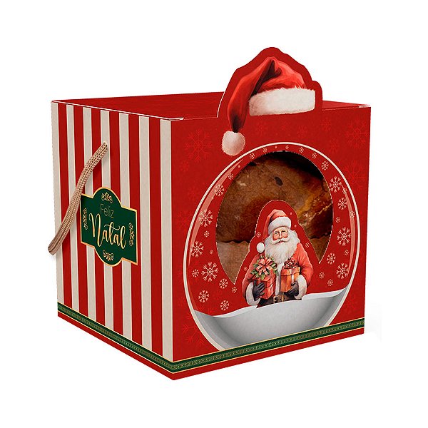 Caixa Mini Panetone - Natal Noel - 10x10x10cm - Ref 5113 - 5 unidades - Ideia Embalagens - Rizzo