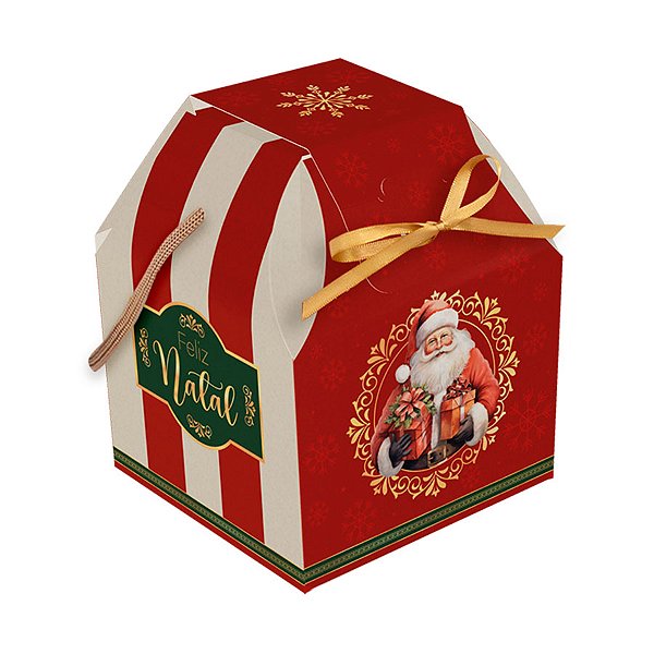 Caixa Mini Panetone com Alça Premium - Natal Noel - 13,5x13,5x16cm - Ref 5114 - 5 unidades - Ideia Embalagens - Rizzo