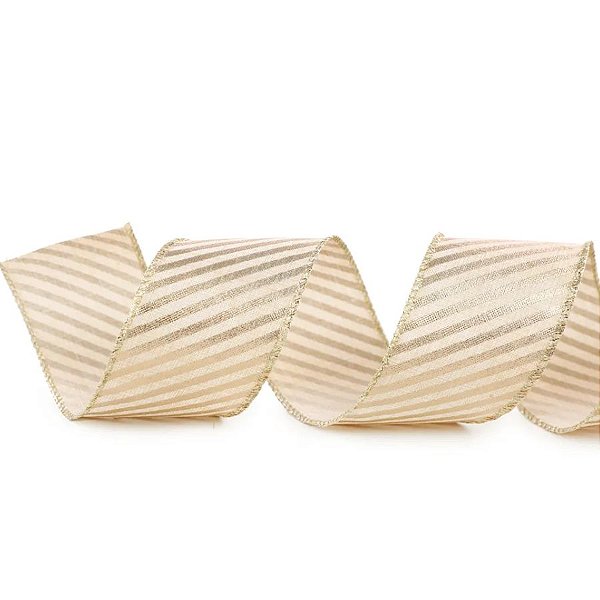 Fita Decorativa Aramada - Listrada Ouro - 6,3cm x 9,14m - 1 unidade - Cromus - Rizzo