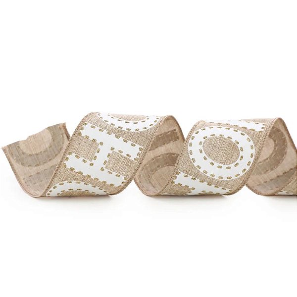 Fita Decorativa Aramada - Hohoho Branco - 6,3cm x 9,14m - 1 unidade - Cromus - Rizzo