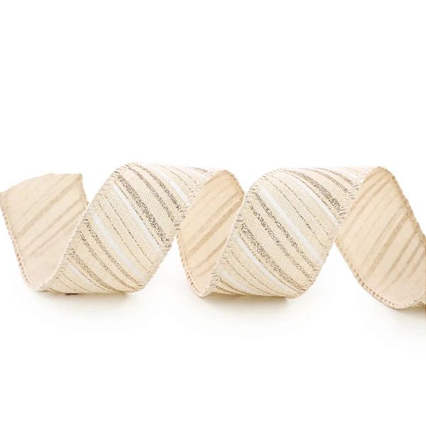 Fita Decorativa Aramada - Com Gliter, Algodão Cru e Ouro - 3,8cm x 9,14m - 1 unidade - Cromus - Rizzo