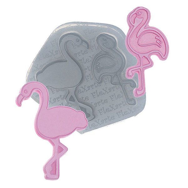 Molde de Silicone Dupla de Flamingos Médio Ref. 156 Flexarte Rizzo Confeitaria