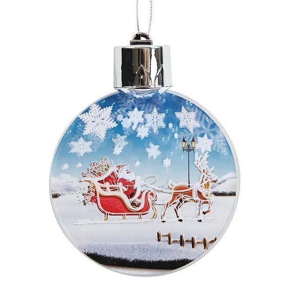 Enfeite Para Pendurar Redondo - Trenó do Papai Noel - 11cm - 1 unidade - Cromus - Rizzo