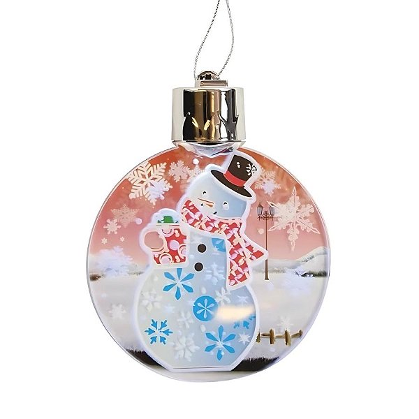 Enfeite Para Pendurar Redondo - Boneco de Neve com Led - 11cm - 1 unidade - Cromus - Rizzo