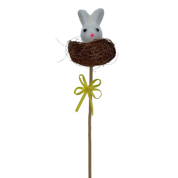 Pick Decorativo Coelho Branco Ninho de Páscoa - 29,5cm  - 1 unidade - Rizzo