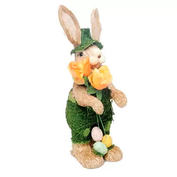 Coelho com Jardim Grama - Bege/Verde/Laranja - 50Cm - 1 unidade - Cromus - Rizzo