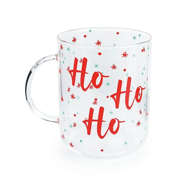 Caneca de Vidro - HO HO HO - 470ml - 1 unidade - Cromus - Rizzo