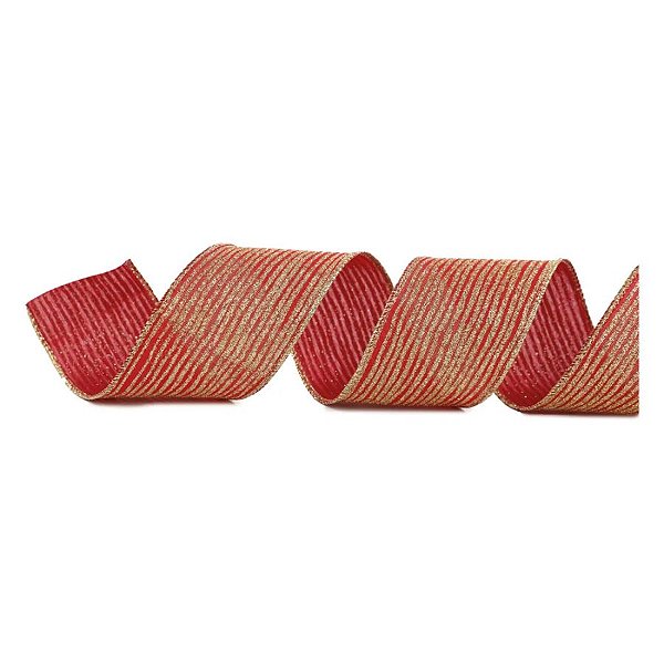 Fita Decorativa Aramada - Vermelho e Ouro com Glitter - 6,3x914cm - 1 unidade - Cromus - Rizzo