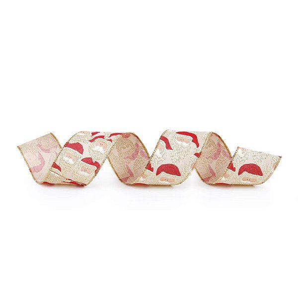 Fita Decorativa Aramada - Estampada Papai Noel - 6,3x914cm   - 1 unidade - Cromus - Rizzo