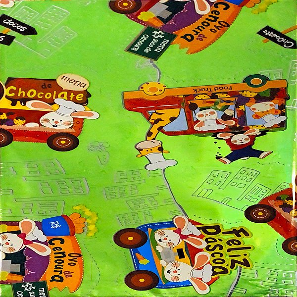 Folha para Ovos de Páscoa Metalizado Food Truck Verde 69x89cm  - 5 unidades - Cromus - Rizzo