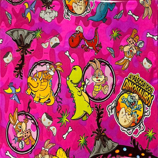 Folha para Ovos de Páscoa Metalizado Dinossauros Rosa 69x89cm - 5 unidades - Cromus - Rizzo