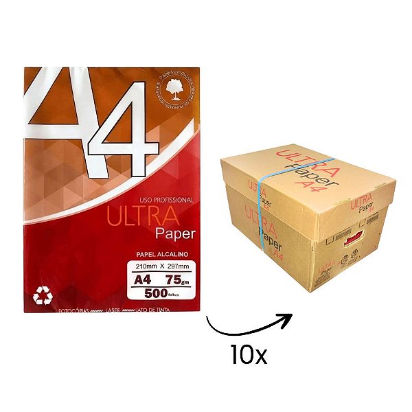 Papel Sulfite A4 Branco 5.000 Folhas 210x297mm 75gm Ultra Paper - 10 Unidades - Rizzo
