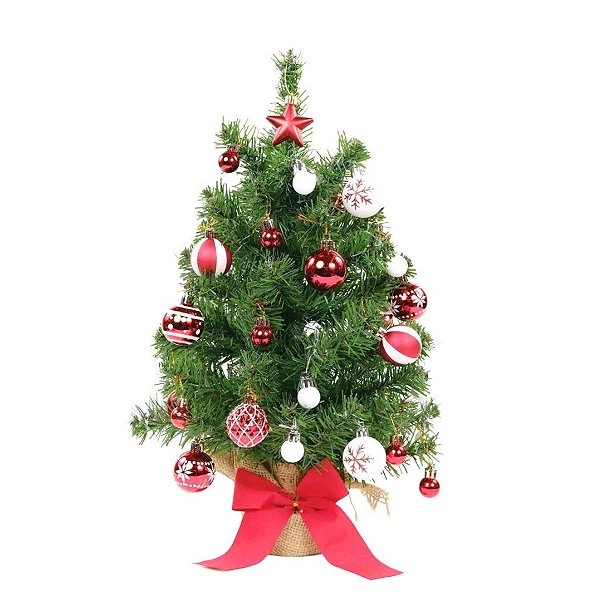 Kit Árvore De Natal Com Pinheiro e Bolinhas Vermelhas e Brancas - 45cm - 1 unidade - Cromus - Rizzo