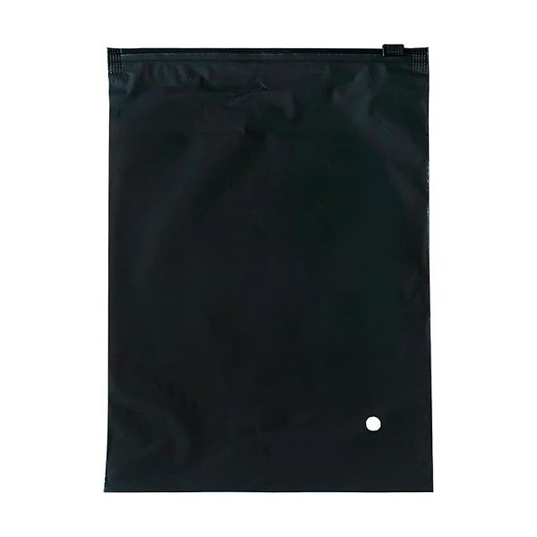 Saco Ziper Preto Com Furo - Preto Fosco - 35x45cm - 50 unidades - Rizzo