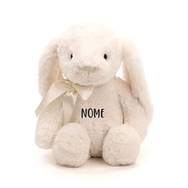 Coelho de Pelúcia Branco com Laço Personalizado - 31cm - 1 unidade - Rizzo