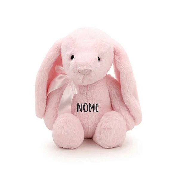 Coelho de Pelúcia Rosa com Laço Personalizado - 31cm - 1 unidade - Rizzo