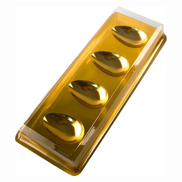 Caixa degustação para 4 Mini Ovos 50g. - Dourado - 24x9,5cm - Cód. 14340 - 10 unidades - BWB - Rizzo