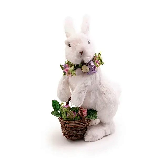 Coelho Decorativo em Pé com Cesta de Flores - Páscoa - 1 unidade - Cromus - Rizzo