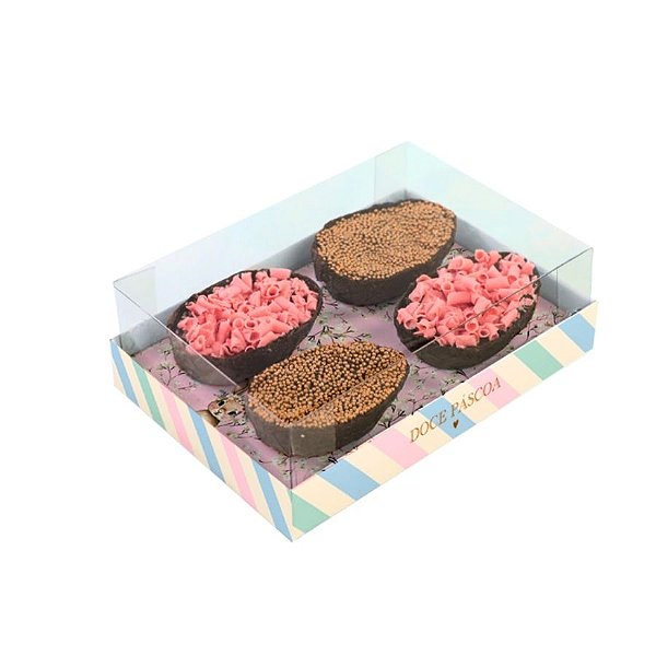 Caixa Degustação Para 4 Mini Ovos De 50g - Doce Páscoa - 15,8x10,6x6cm - 6 unidades - Cromus - Rizzo