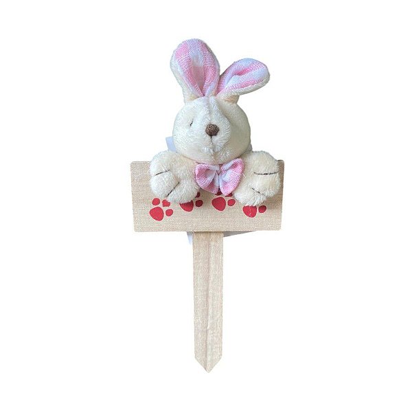 Mini Placa Patinhas Coelho de Páscoa com Laço Rosa - 18cm - 1 unidade - Rizzo