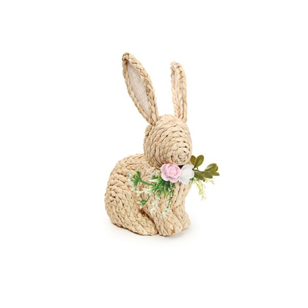 Enfeite Decorativo De Páscoa - Coelho De Palha - 10x15x25cm - 1 unidade - Cromus - Rizzo