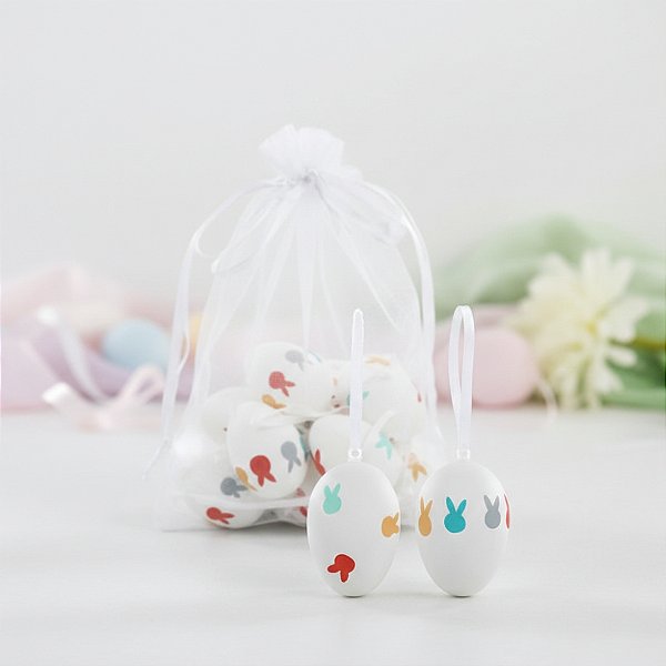 Mini Ovos De Páscoa Branco Com Orelhinhas Coloridas Para Pendurar - 4cm - 9 unidades - Cromus - Rizzo