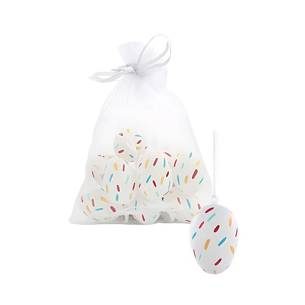 Mini Ovos De Páscoa Branco Com Respingos Colorido Para Pendurar - 4cm - 9 unidades - Cromus - Rizzo