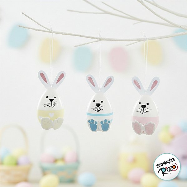 Ovinhos de Páscoa Decorativos Sortido com Formato de Coelhinhos para Pendurar - 4cm - 9 unidades - Cromus - Rizzo