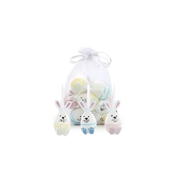 Mini Ovos De Páscoa Sortido Com Formato De Coelhinhos Para Pendurar - 4cm - 9 unidades - Cromus - Rizzo