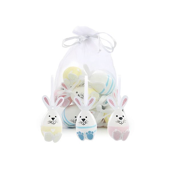Ovos De Páscoa Sortido Com Formato De Coelhinhos Para Pendurar - 6cm - 9 unidades - Cromus - Rizzo