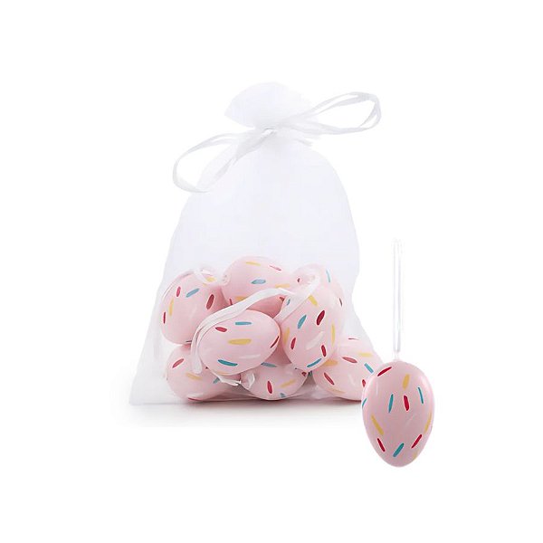 Ovos De Páscoa Rosa Com Respingos Colorido Para Pendurar - 6cm - 9 unidades - Cromus - Rizzo
