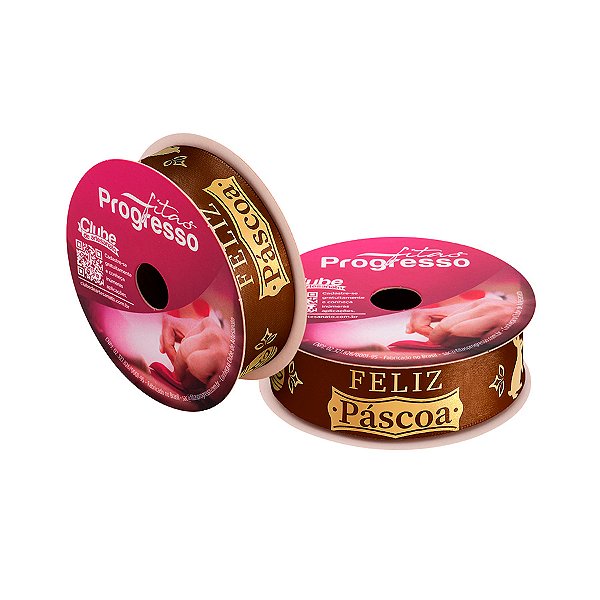 Fita de Cetim 10m x 22mm - Cor 1046 - Feliz Páscoa Marrom - Rolo 10 metros  - 1 unidade - Progresso - Rizzo