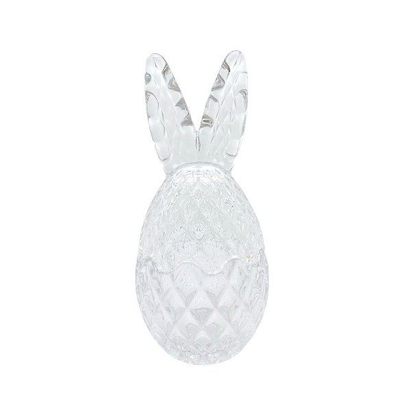 Ovo de Vidro Transparente com Orelha de Coelho Texturizado - 17cm - 1 unidade - Cromus - Rizzo
