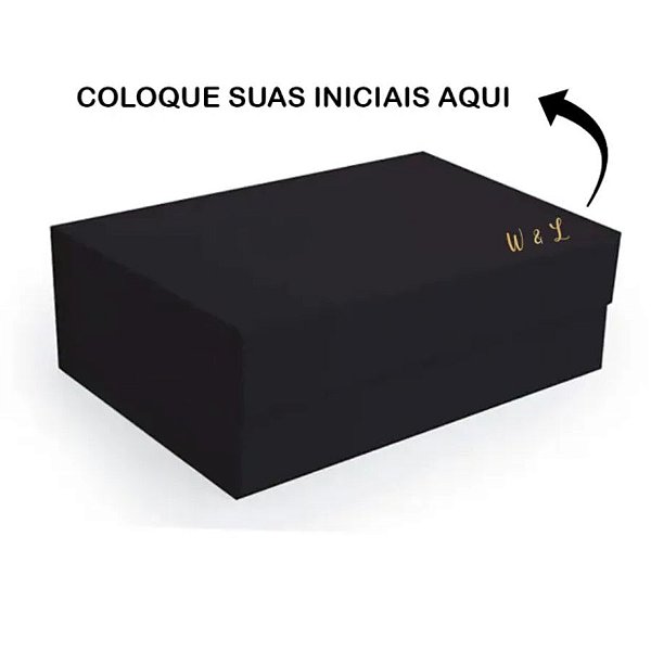Caixa de Papel Rígido Personalizada com Iniciais Dourada - Retangular Preto com Ímã - 1 unidade - Cromus - Rizzo